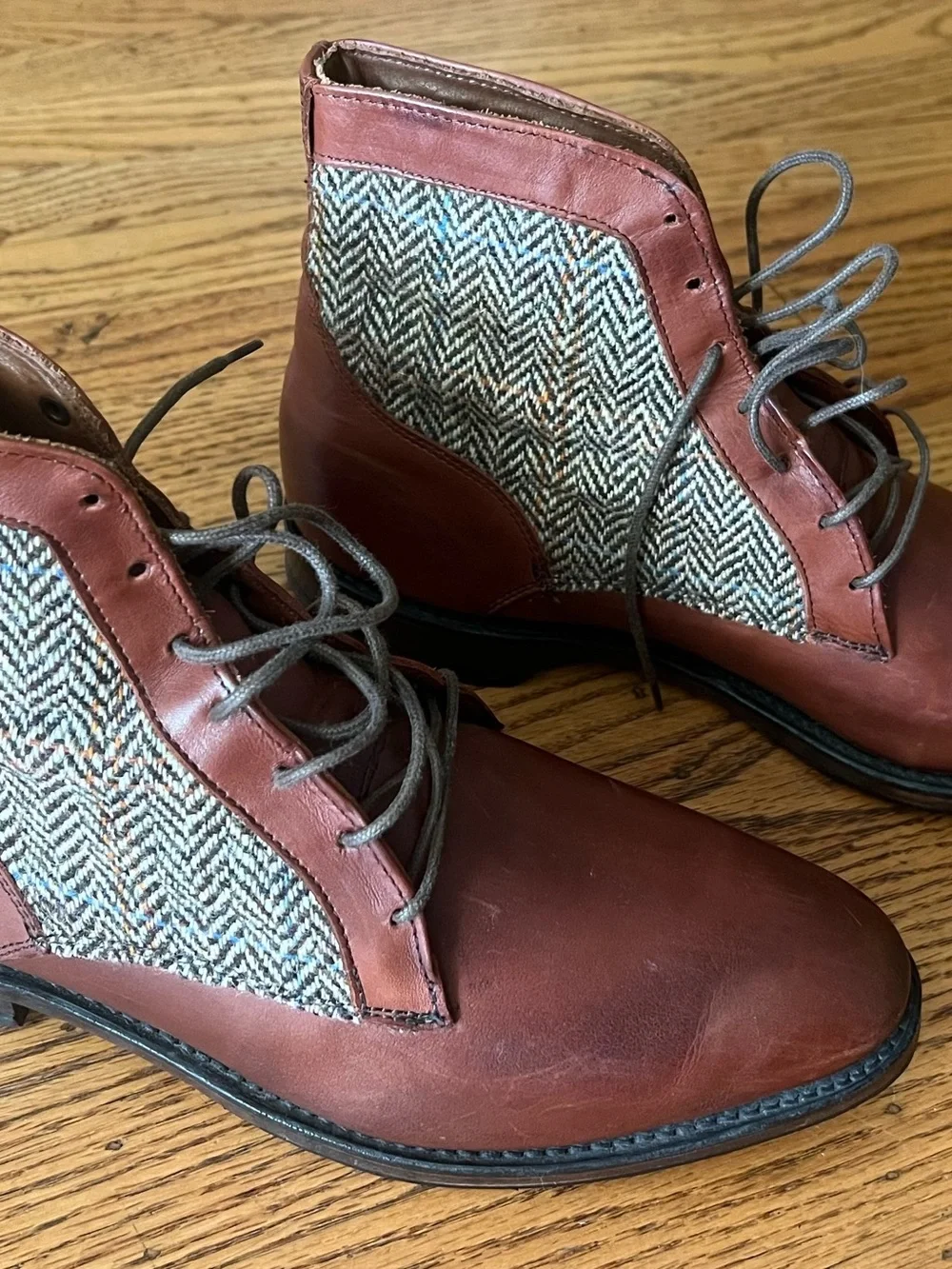 Like New Allen Edmonds Shaker Heights Leather & Tweed Boots Mens 9.5